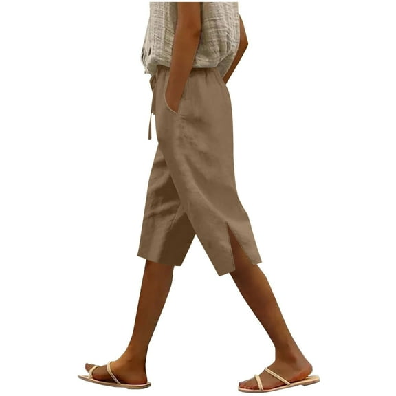 Chiccall Linen Pants Women 2025 Summer Plus Size Elastic Waisted Drawstring Wide Leg Capri Pants Casual Beach Trousers with Pockets