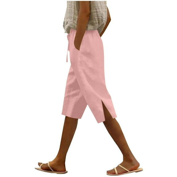 Chiccall Linen Pants Women 2025 Summer Plus Size Elastic Waisted Drawstring Wide Leg Capri Pants Casual Beach Trousers with Pockets
