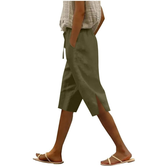 Chiccall Linen Pants Women 2025 Summer Plus Size Elastic Waisted Drawstring Wide Leg Capri Pants Casual Beach Trousers with Pockets