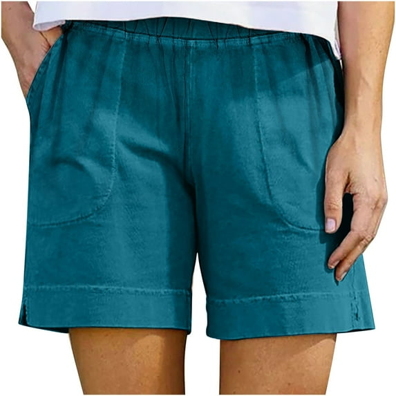 Chiccall Linen Shorts for Women Casual Summer Lightweight Solid Color Elastic Waist Beach Vacation Shorts with Pockets