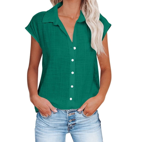 Chiccall Womens Summer Tops Linen Cap Sleeve Button Down Shirts 2025 ...