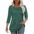 thumbnail image 1 of Chiccall Womens Tops 3/4 Length Sleeve Crew Neck Dressy Casual Fall T Shirts Trendy Pleated Front Curved Hem Tunic Blouse, 1 of 5