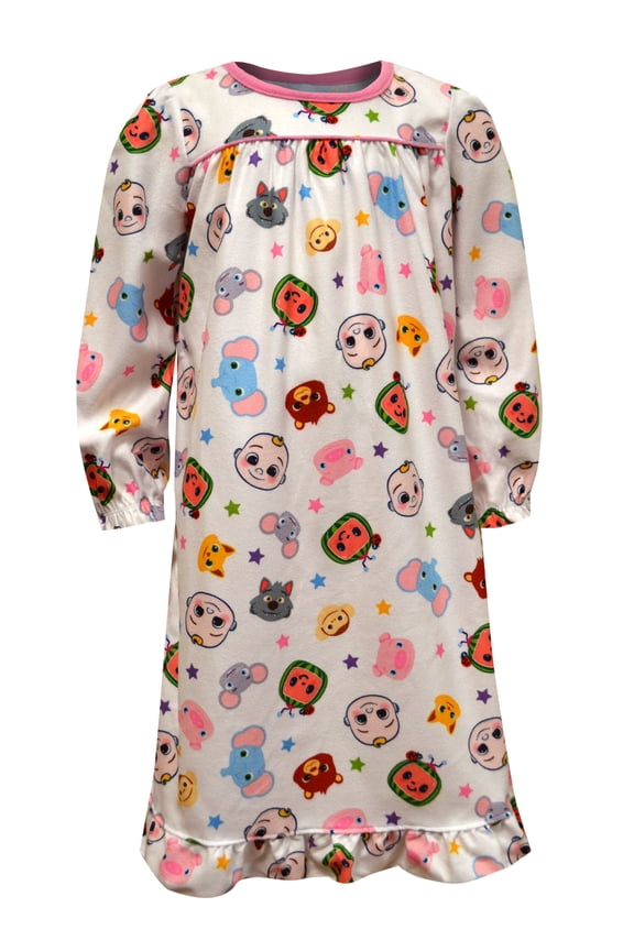 Komar Kids Girls Cocomelon Animal Faces Toddler Girls Traditional Flannel Nightgown (4T)