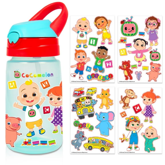 Cocomelon Decorate Your Own Water Bottle by Creative Kids - BPA Free Toddler Water Bottle with 4 Sheets of Customized Stickers - DIY Arts and Crafts - Easy to Grip Durable Gift for Boys & Girls Age 3+