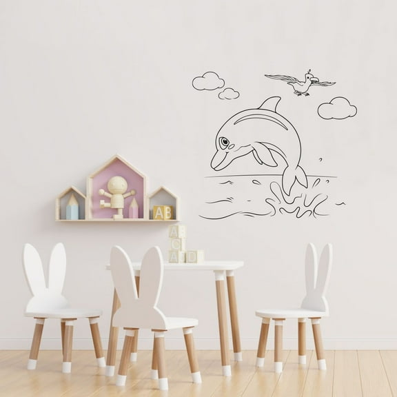 Cocomelon Sea Animal Song Cute Dolphin Smiling Cocomelon Dolphin Sea Animal Vinyl Wall Art Wall Sticker Wall Decal Home Kids Room Study Room Boys Girls Wall Décoration Design Décor Size (22x30 inch)