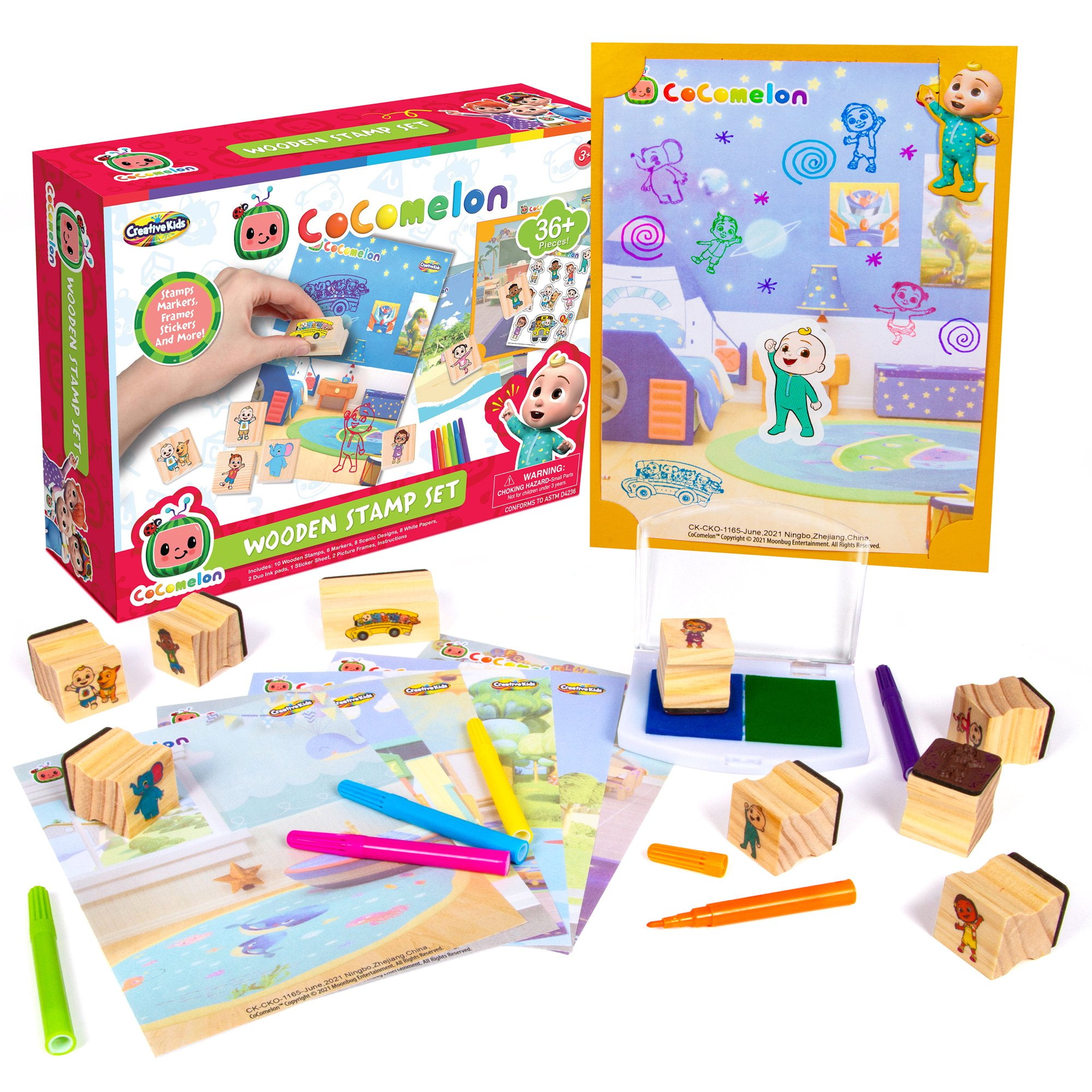 Cocomelon Stamp Set by Creative Kids - 36+ pcs Wooden Stamps Set -  Montessori Birthday Gift for Girls Boys Toddlers Ages 3+
