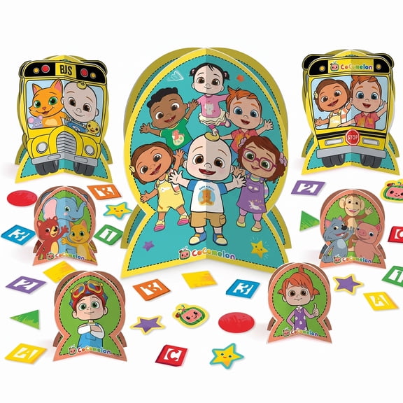 Cocomelon Table Centerpiece Kit - 27 Pc Birthday Party Decorations with 3D Cardstock Centerpieces and Table Confetti
