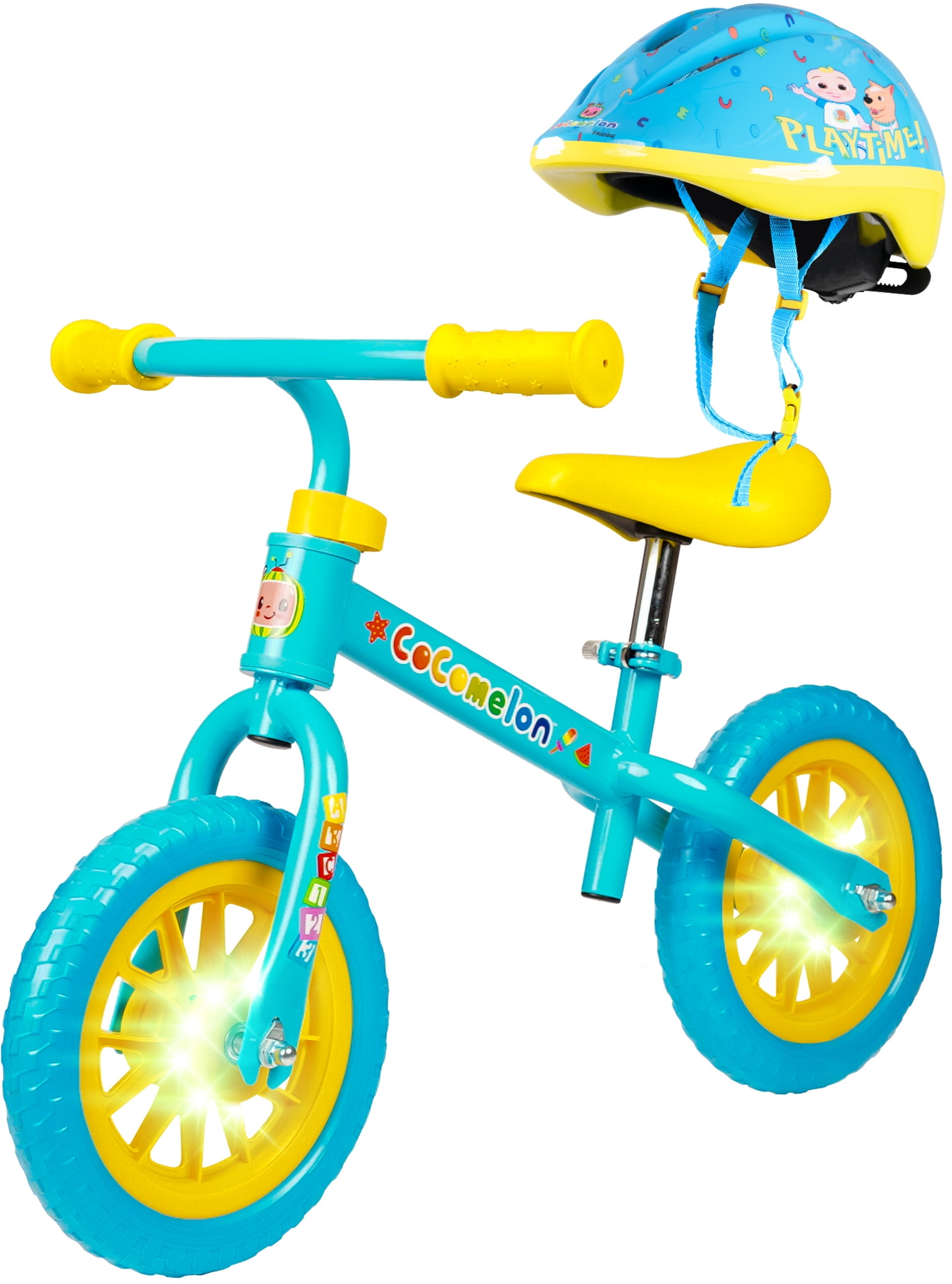 Cocomelon Toddlers Balance Bike Adjustable Helmet Light-up 10 inch Wheels  Lightweight Trainer Blue - Walmart.com