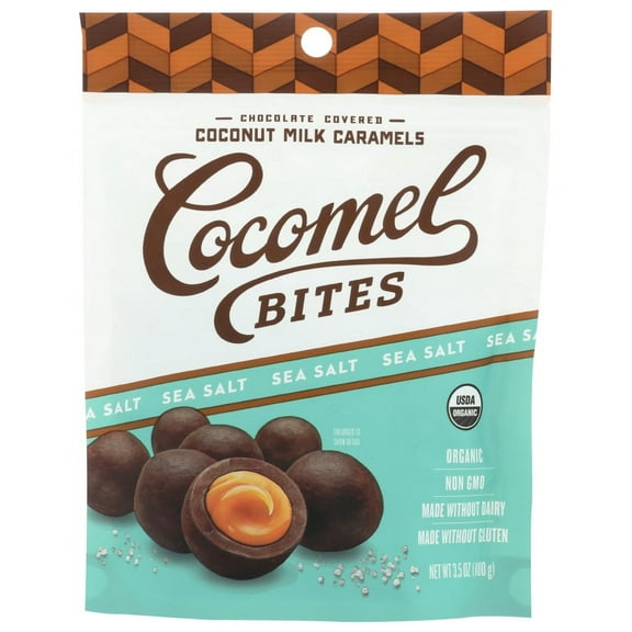Cocomels Dark Chocolate Covered Sea Salt Coconut Milk Caramel Bites, Shelf-Stable, 3.5 oz