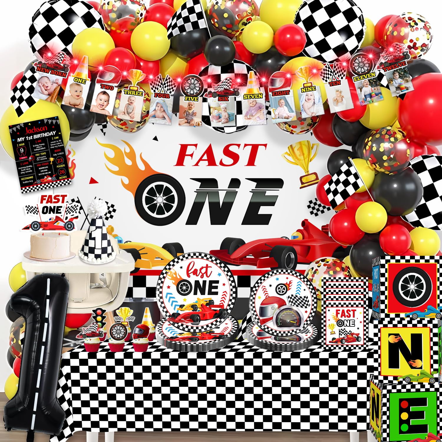 Cocomigo Fast One FEV6 Birthday Decorations for Boys, 1st Birthday