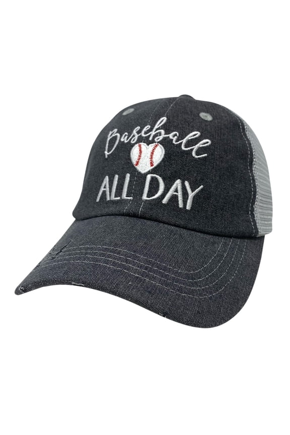 Baseball All Day Embroidered Hat Baseball Mom Mesh Trucker Style Hat Cap