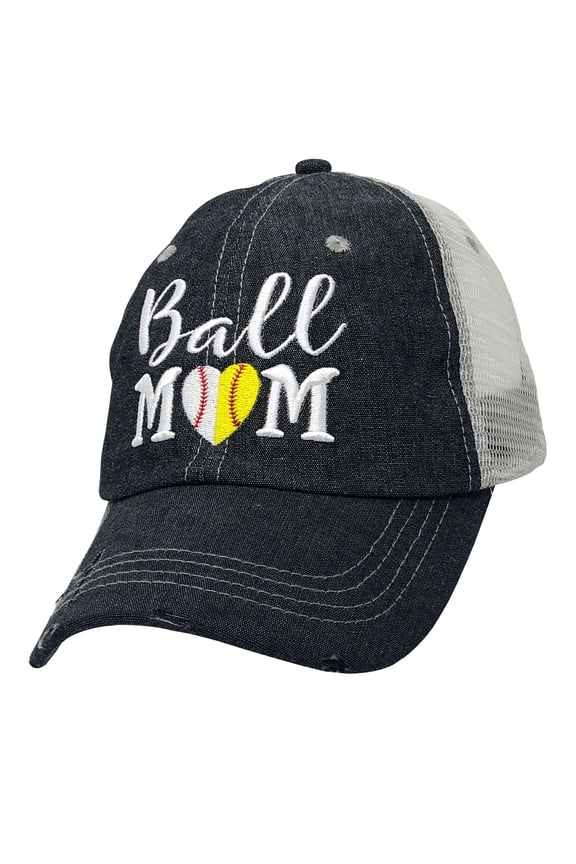 Embroidered Ball MOM Softball Mom Baseball Mom Mesh Trucker Style Hat Cap