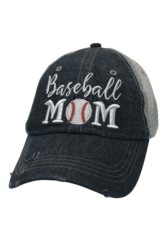 Embroidered Baseball Mom Mesh Trucker Style Hat Cap Dark Grey
