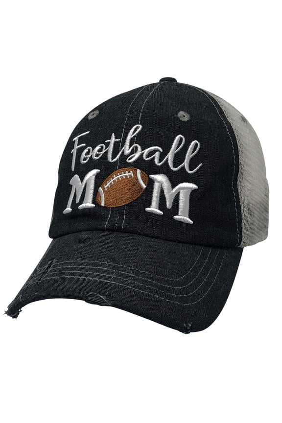 Embroidered Football Mom Mesh Trucker Style Hat Cap Football MOM Gift Mothers Day Dark Gray