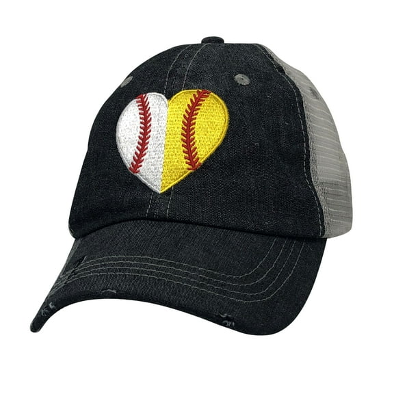Cocomo Soul Embroidered Heart Ball MOM Softball Mom Baseball Mom Mesh Trucker Style Hat Cap
