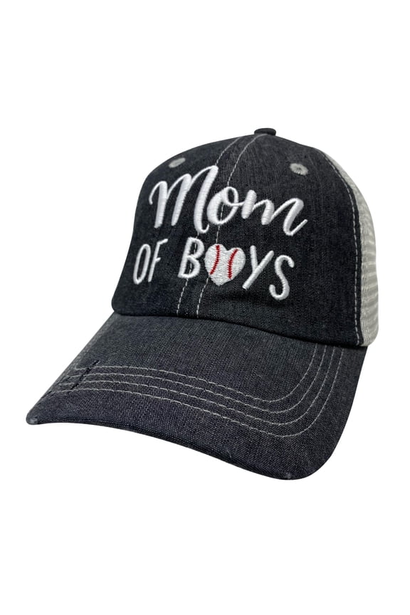 Embroidered Mom of Boys Baseball Love Baseball Mom Mesh Trucker Style Hat Cap Dark Grey