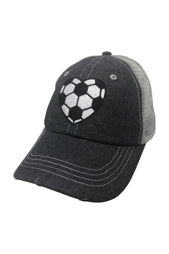 Embroidered Soccer Heart Mesh Trucker Style Hat Cap Soccer Mom Gift Mothers Day