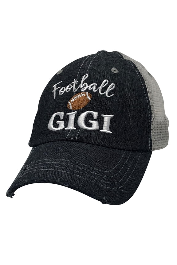 Football Gigi Embroidered Mesh Trucker Style Hat Cap Football Grandma Gigi Gift Mothers Day Dark Grey