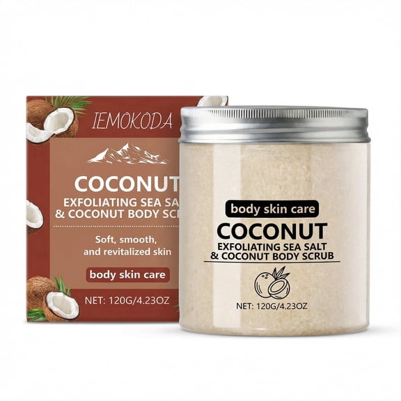 Coconut Body Scrub - Natural Sea Salt Exfoliator for Soft & Smooth Skin, Deep Cleansing & Revitalizing Body Skin Care, Hydrating Treatment for All Skin Types, 4.23oz (120g)
