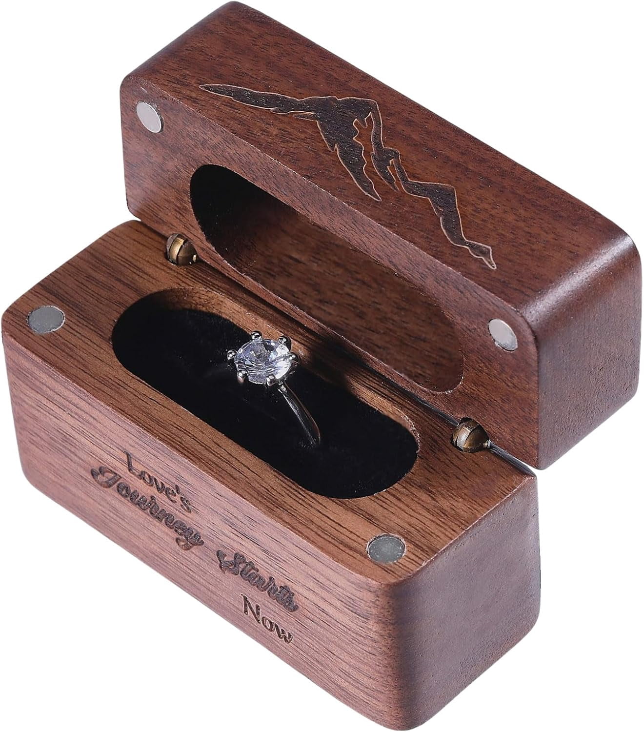 Personalized Engraved Wooden Ring Box - Rustic Square Wedding Bearer Box With Single Slot, Walnut Wood, 'We Do' Engraving, Magnetic Closure, 2.16x2.16x1.6 Inch