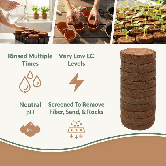 Coconut Coir Brick 40mm 50 Pack - Organic Coir Bricks for Plants - Seedling Soil