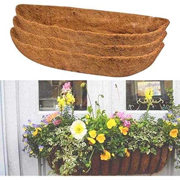 Coconut Fiber Planter Liner,Casewin 3PCS 30 Inch Natural Coco Liners for Deck Hanging Planter Window Box Liners Half Moon Shape Replacement for Flower Pots Horse Trough Hanging Basket Vegetables Pot