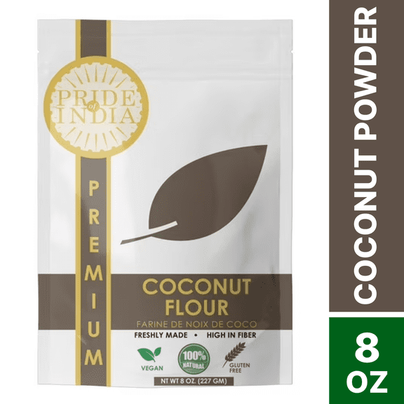 Pride Of India Coconut Flour, 8 Oz Pouch - Gluten-Free Substitute For All-Purpose Flour Ideal For Keto And Paleo Baking Vegan And Rich In Fiber
