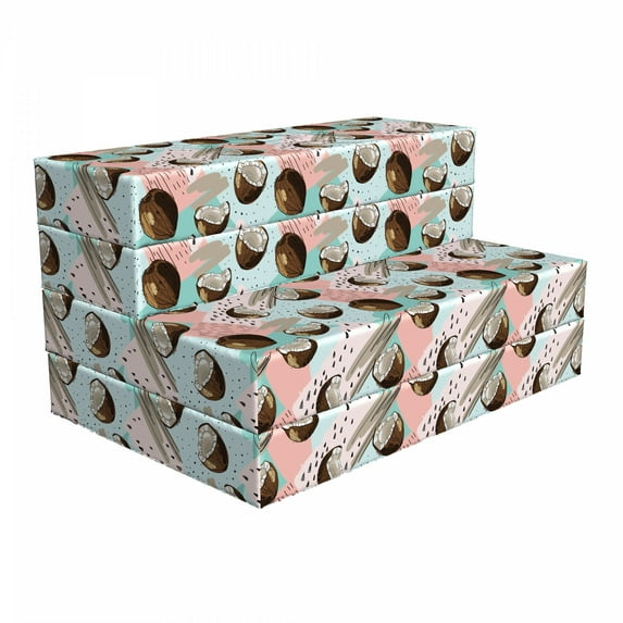 Coconut Foldable Mattress, Exotic Summer Island Fruit, 74.8" x 39.4", Blush Brown Pale Blue, by Ambesonne