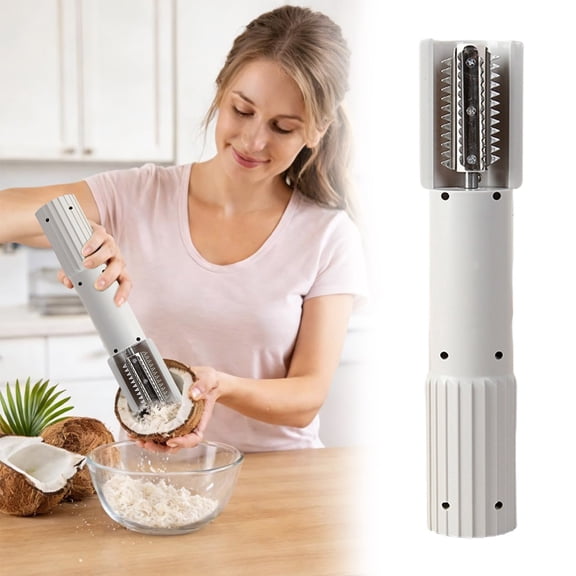 Coconut Grater Electric,Portable Handheld Coconut Scraper Peeler Shredder,Wireless Automatic Anti-splash Rotating Kitchen Grater,Stainless Steel Coconut Electric Roller(Grey)