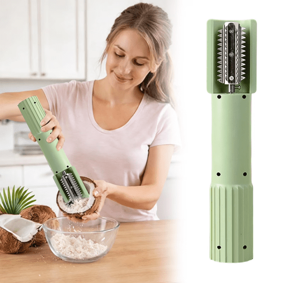 Coconut Grinder Machine Electric, Portable Handheld Coconut Scraper Peeler Shredder, Anti-Splashrotating Kitchen Grater for Kitchen Stainless Steel Coconuts Roller,Green