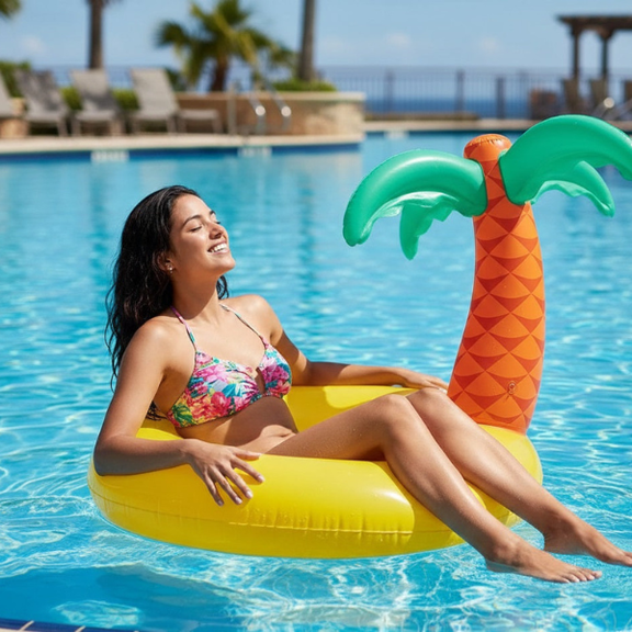 Coconut Grove Luxe Tropicool Palm Tree Pool Ring Float, 4-Foot Wide, Ages 8+