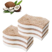 Coconut Husk Dish Scrubber,Double-Sided Non-Scratch Sponge Brush with S-Shape, for Kitchen & BathroomRL 6 PCS