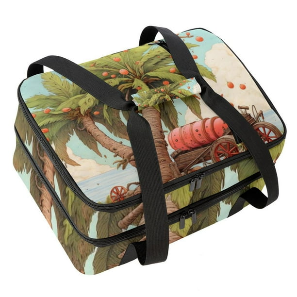 Coconut Jujube Tree Double Layered Insulated Lunch Bag with Two Compartments Large Capacity Refrigeration Capability and Hand Carry Design