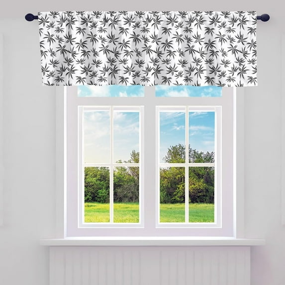 Coconut Leaves Valance Curtains 52" W X 18" L,Seaside Coastal Sandy Beach Hawaii Style Window Curtains,Black and White Window Treatment Valances for Bedroom RV