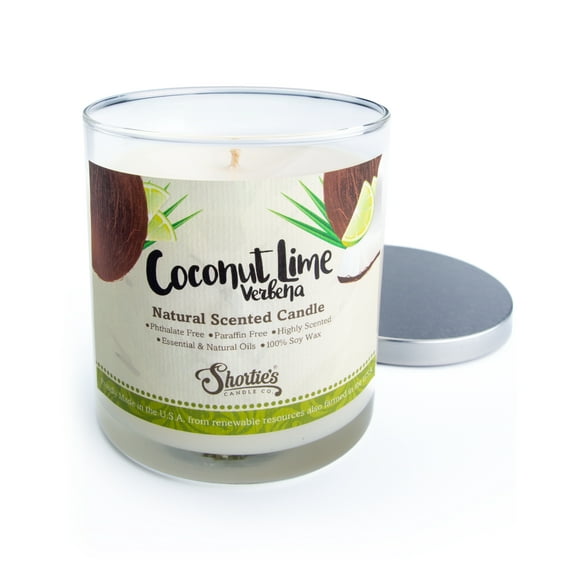 Coconut Lime Verbena Scented Natural Soy Candle, Essential Fragrance Oils, 100% Soy, Phthalate & Paraben Free, Clean Burning, 9 Oz.