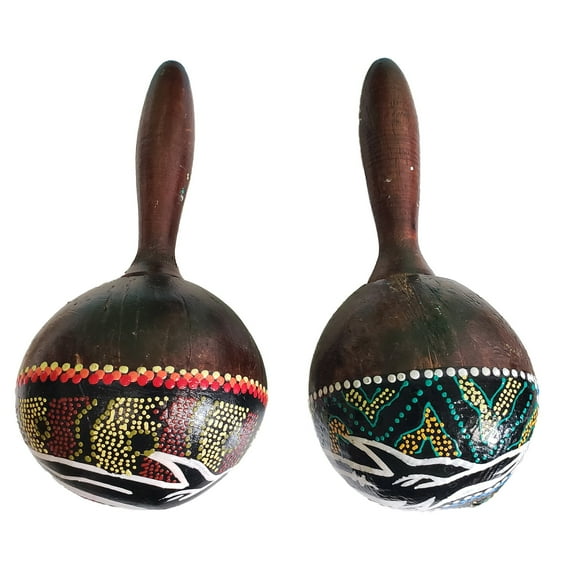 Coconut Maracas Shaker Rattles Hand Painted Percussion Instruments Set of 2