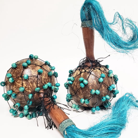 Coconut Maracas Shaker Rattles Hand Painted Percussion Instruments Set of 2