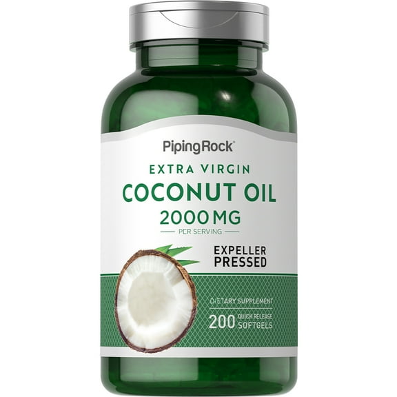 Coconut Oil 2000mg | 200 Softgel Capsules | Extra Virgin | For Skin and Hair | by Piping Rock