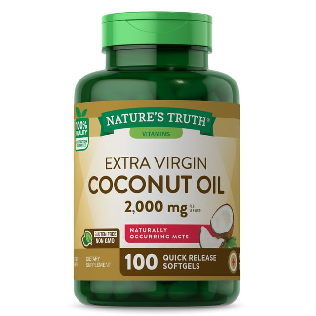Coconut Oil Capsules 2000 mg 100 Softgels Naturally Occuring MCTs