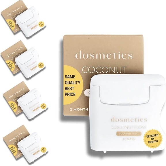 Coconut Oil Infused Thick Dental Floss 5 Pack, Coconut Mint Expanding Dental Floss, Oral Care Stretchable Floss, Tooth Floss for Plaque Removal and Protection, 32 Yards x 5 Flossers