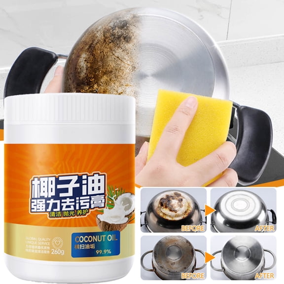 Coconut Oil Kitchen Cleaner Paste, Heavy Grease Cutting, Natural Fresh Fragrance, Multi Surface Compatibility, Stainless Steel Polisher for Stovetops, Sinks, Countertops and Ceramic Fixtures