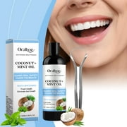 Coconut Oil Pulling (Mickey D),Coconut & Peppermint Oil Pulling with Tongue Scraper,7 Essential Oils & Vitamins for Healthy Teeth & Gums, Alcohol-Free, 100ml