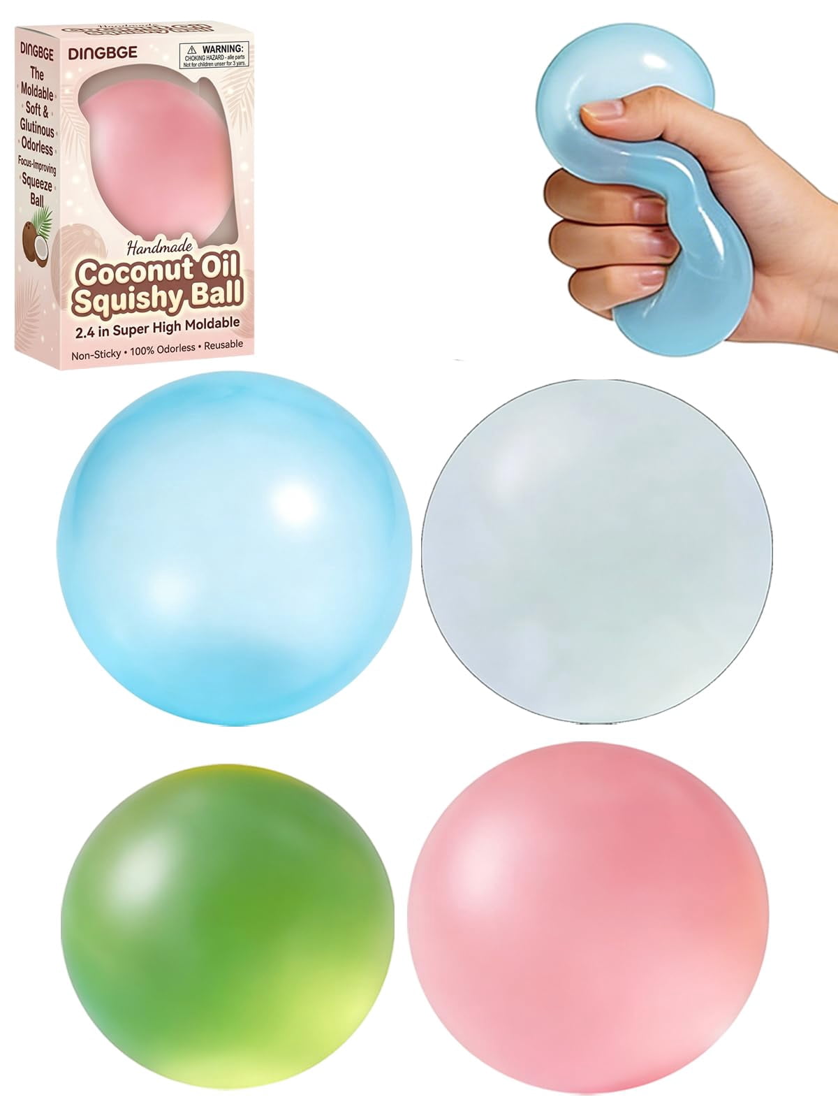 Coconut Oil Stress Ball Crunchy Oil Squishy Crunchy Squishy Moldable Sand Stressball Fidget Squishies Handmade Relief Balls Slow Rising No Air Soft Squeeze Focus Sensory Reusable