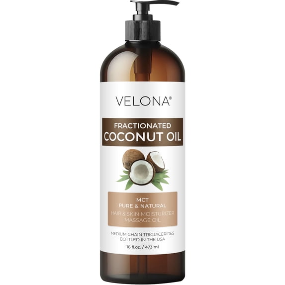 MCT Coconut Oil by Velona - 16 Fl Oz | 100% Pure and Natural Carrier Oil | Fractionated | Skin, Face, Body, Hair Care | Use Today - Enjoy Results