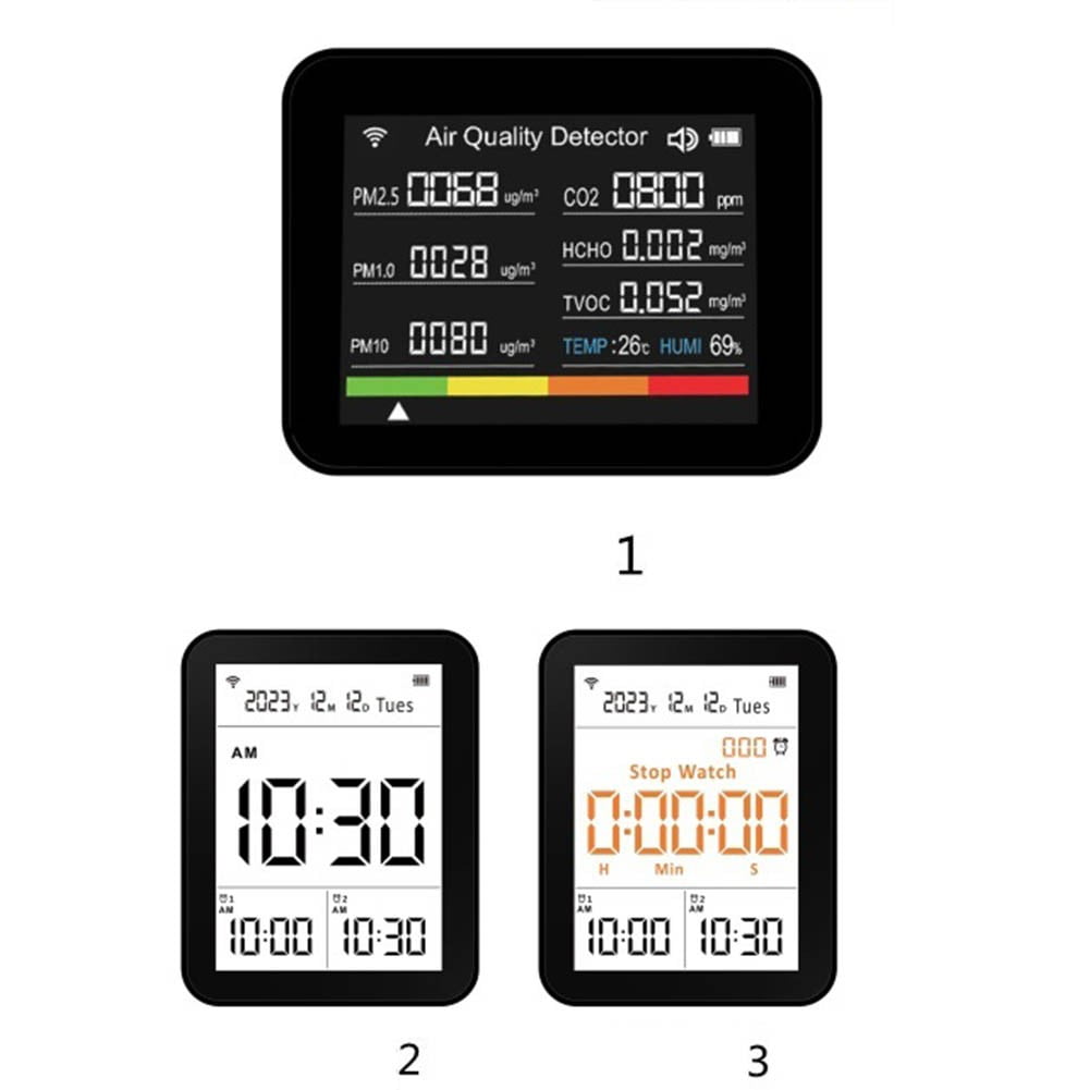 Coconut Ok 13 in 1 Air Quality Monitor Meter Temperature\u0026Humidity Tester Tvoc Pm2.5,white