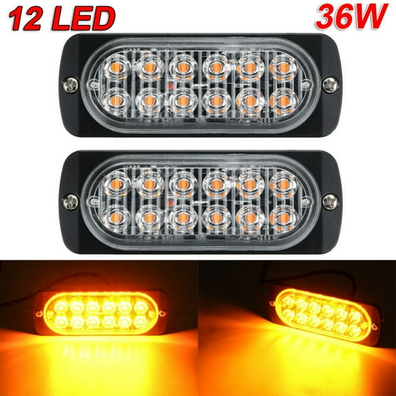 Coconut Ok 2Pcs 12Led Car Strobe Warning Light 12V 36W 6500K Amber Constantly Bright Light Bar Car Truck Signal Warning Lamps Car Light