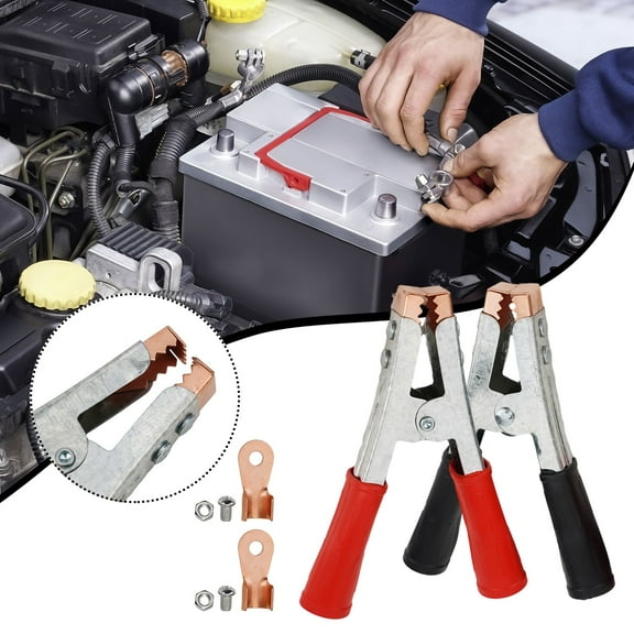 Coconut Ok 2Pcs Battery Clip Pure Copper Car Battery Fire Cable Clip Charger Card Size Crocodile Clip Thickened Black+Red for Jumper Cables