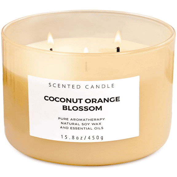 Coconut Orange Blossom 3-Wick Soy Candle Tropical Floral Aromatherapy Candle in Gift Box | Clean-Burning Scented Candle for Home, Men & Women