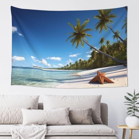 Coconut Palm Beach Aesthetic Wall Tapestry 60 x 40 Inch Boho Vertical Decorative Vintage Style Poster Flag for Bedroom Living Room Decor