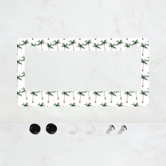 Coconut Palm License Plate Prame Aluminum Rust-Proof Auto Parts License Plate Decorative Screws Fit Standard 2 Holes 1 U.S. License Plate, 12.2x 6.3 Inch